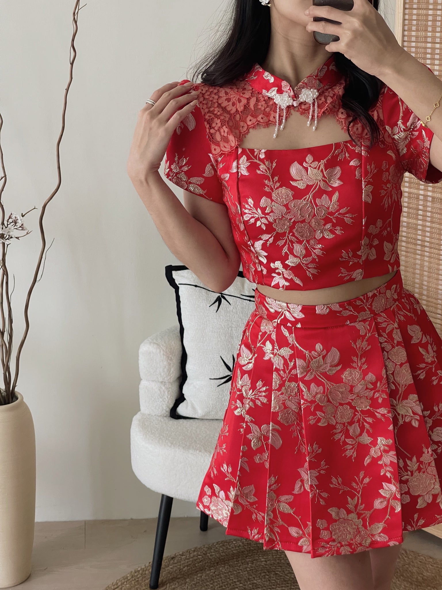 Brocade Spliced Lace Set / 【绣蕊锦裳】拼接蕾丝百褶裙套装