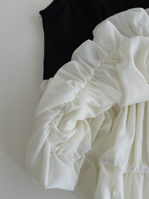 Puff Hem Spliced Top / 轻熟网纱花苞摆上衣