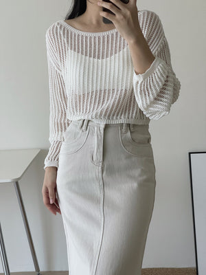 Hollow Wide Shoulder Top / 镂空落肩长袖衫