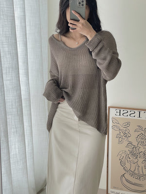 Korean Loose Knitted Sweater / 韩版慵懒镂空针织罩衫