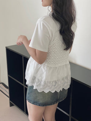 Saina Crochet 2pcs Top / 钩花针织吊带两件套