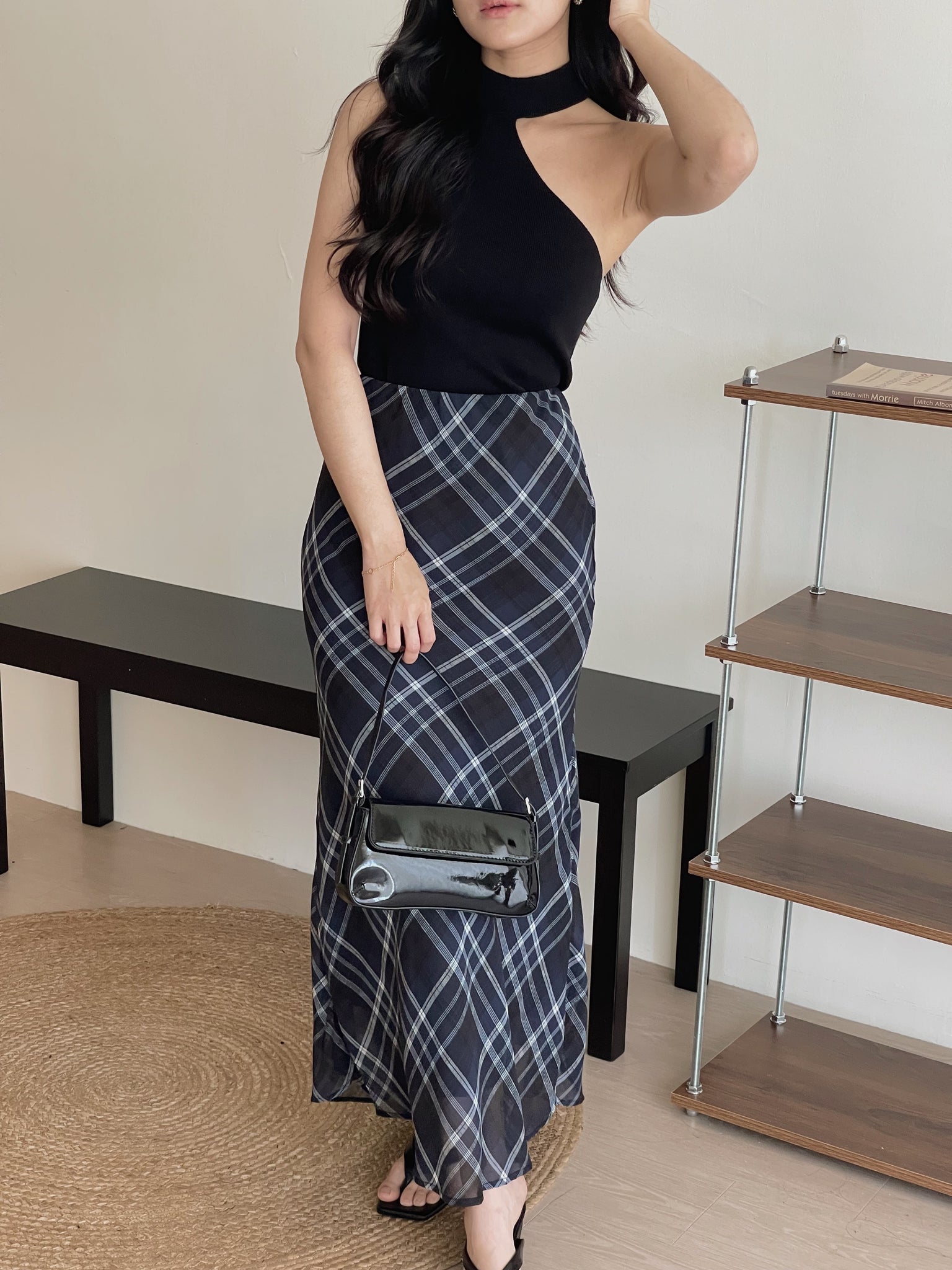 Soft Plaid Mesh Fishtail Skirt / 文艺格纹薄纱鱼尾裙