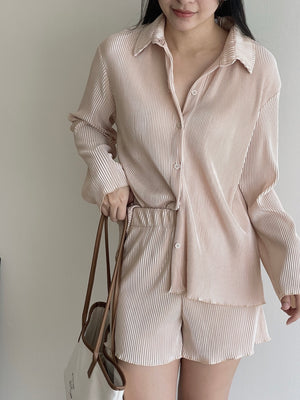 Casual Ribbed Pleated Set / 休闲慵懒褶皱套装