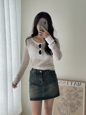 Hole Knit Sweater / 镂空针织长袖衫