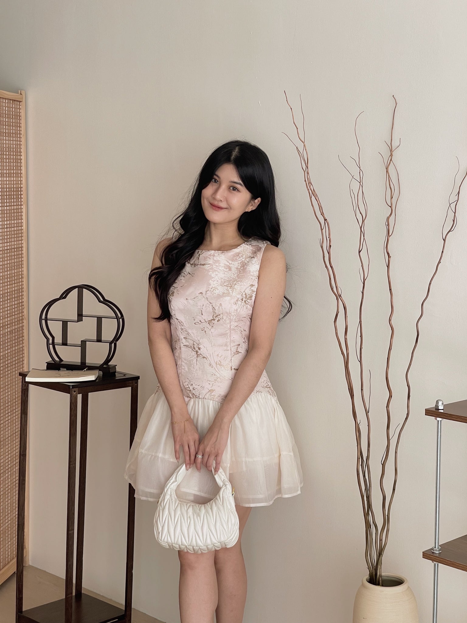 Gilded Mist Jumpsuit Dress / 烟罗织梦-金雾提花薄纱摆连体裤裙