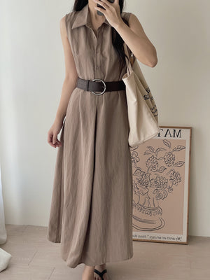 Vintage Belt Maxi Dress / 复古腰带棉麻衬衫长裙