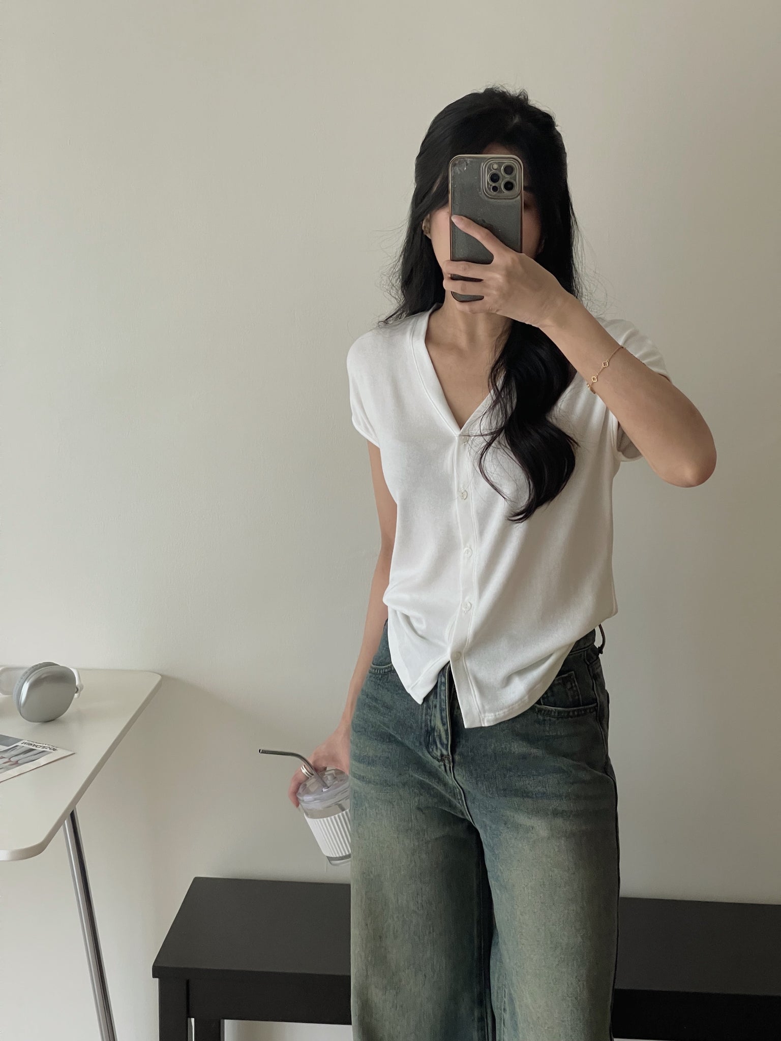 Button Knit Half Sleeve Tee / 排扣针织半袖T恤