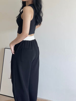 Spliced Waist Lounge Pants / 慵懒撞色拼接弯刀裤