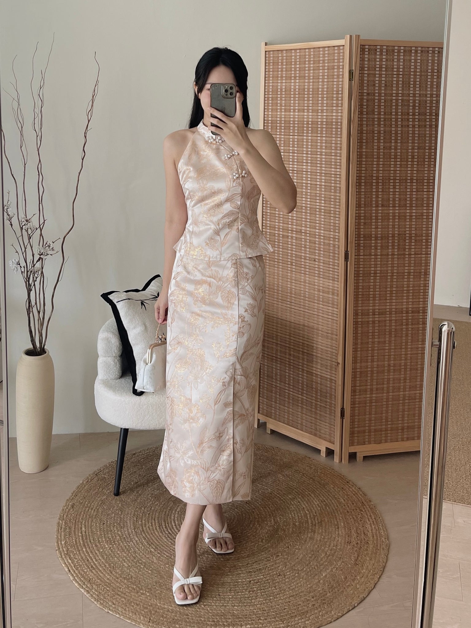 Oriental Bloom Midi Skirt Set / 【香绫花语】金丝古典气质中长裙套装