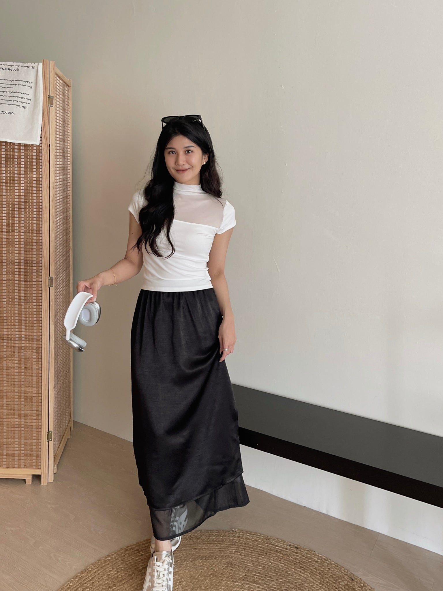 Satin Mesh Layers Skirt / 欧根纱缎面双层半身裙