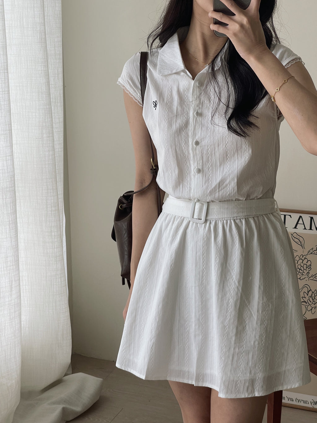 Prep Breeze Collar Dress / 刺绣学院风绑带连衣裙