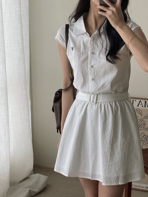 Prep Breeze Collar Dress / 刺绣学院风绑带连衣裙