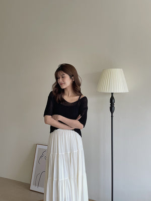 Hollow Rib Knit Top / 尖领镂空针织上衣