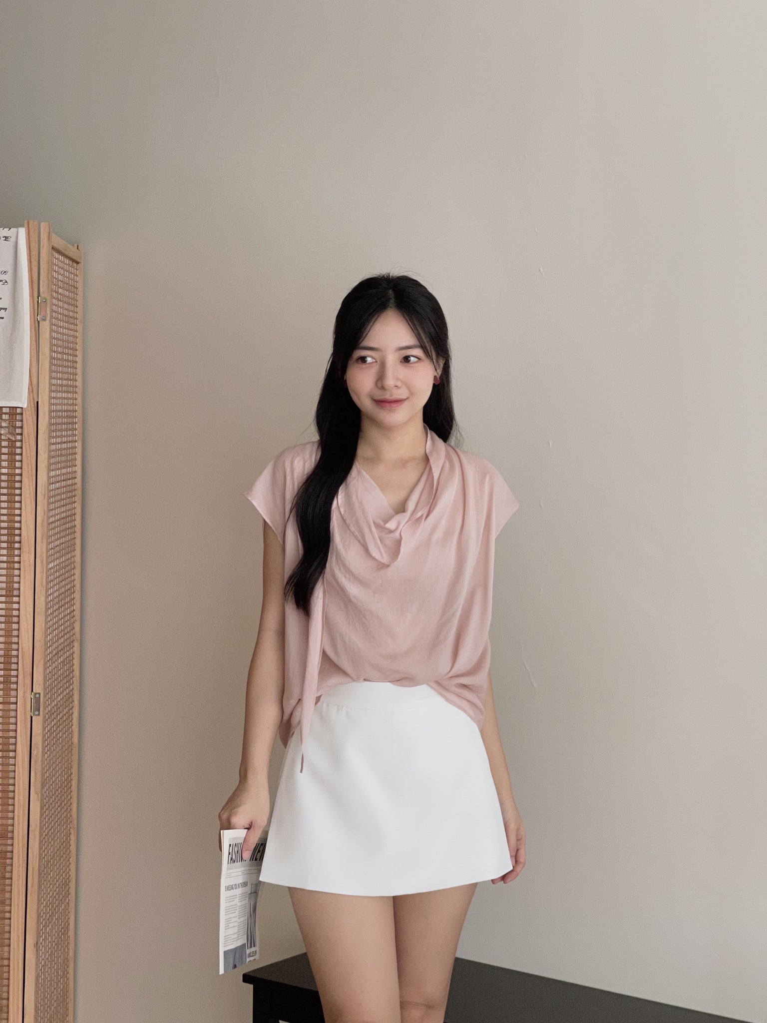 Chiffon Draped Neckline Blouse / 气质雪纺荡领小衫