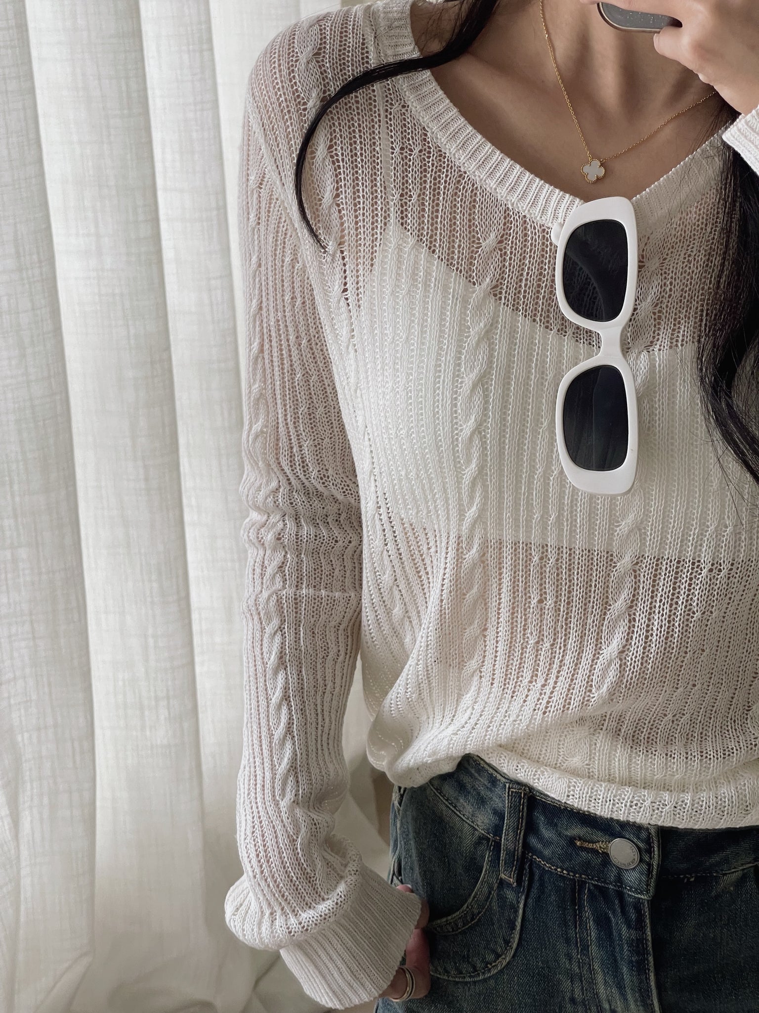 Hole Knit Sweater / 镂空针织长袖衫