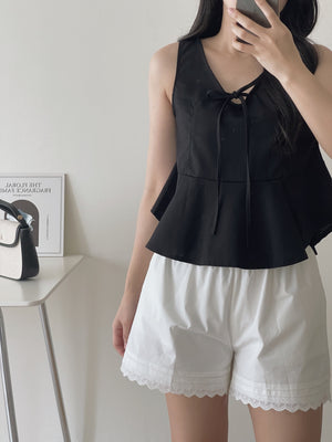 Vneck Front Tie Top / 茶歇V领宽摆上衣