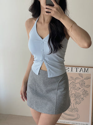 Button Halterneck Padded Top / 纯欲挂脖胸垫背心