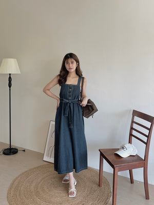 Anaya Denim Dress / 系带牛仔吊带长裙