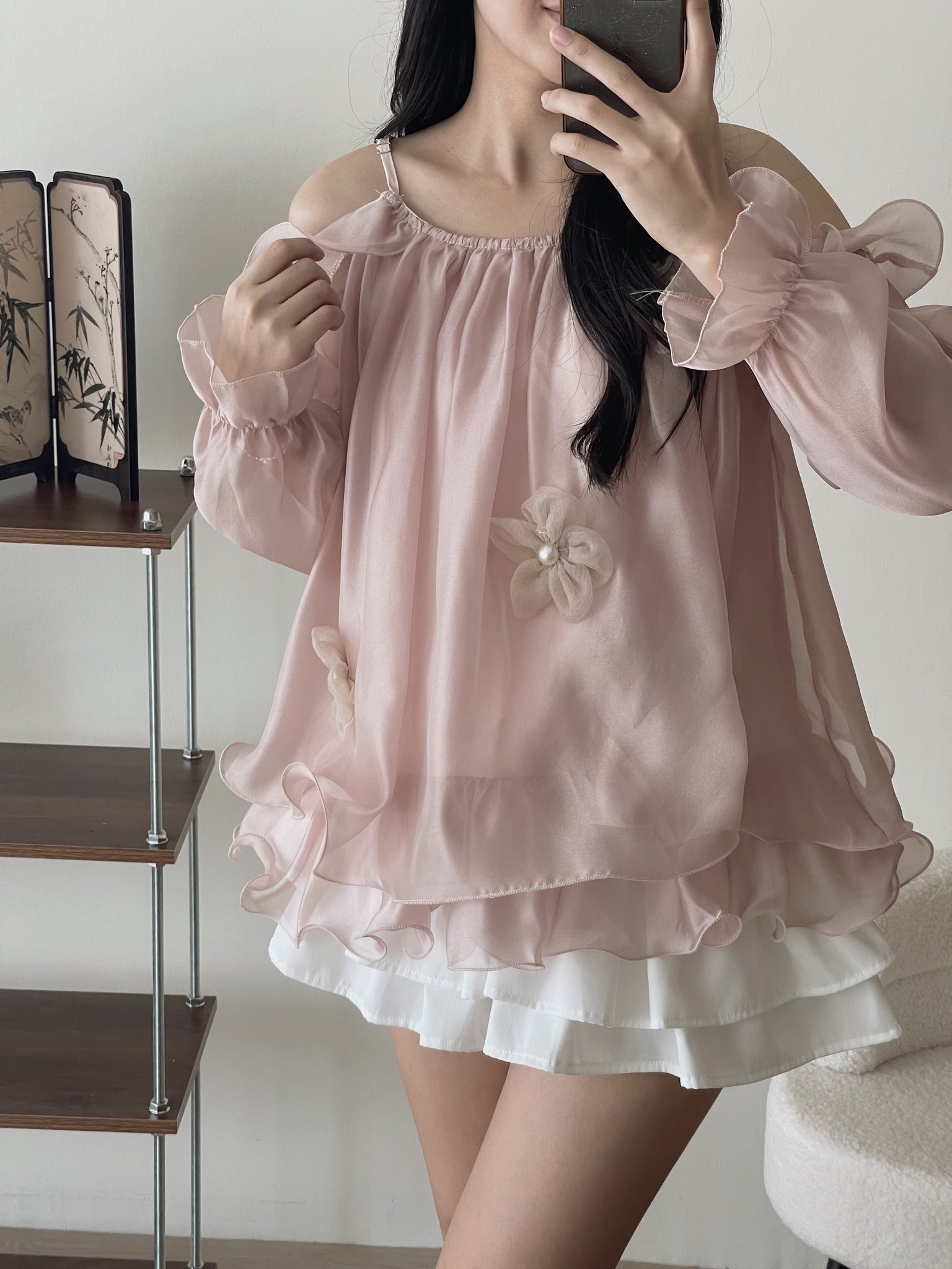 Glowing Tulle Puff Top / 流光纱蓬蓬露肩上衣