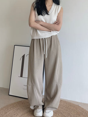 Spliced Waist Lounge Pants / 慵懒撞色拼接弯刀裤