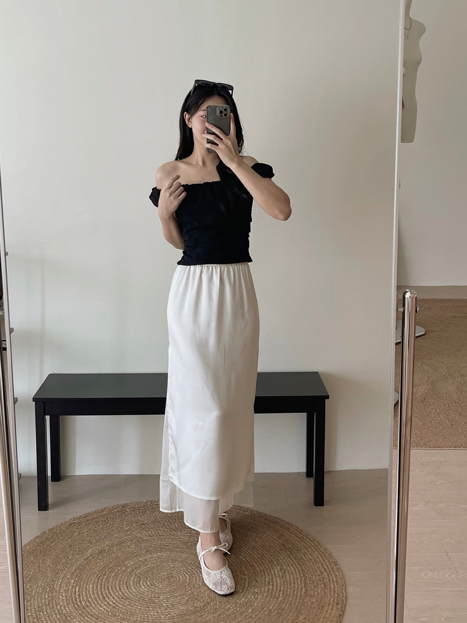 Satin Mesh Layers Skirt / 欧根纱缎面双层半身裙
