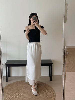Satin Mesh Layers Skirt / 欧根纱缎面双层半身裙