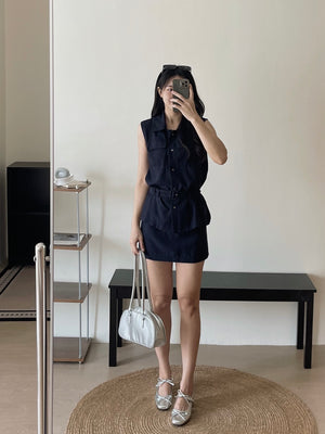 Minimalist Belted Set / 优雅系带无袖衬衫两件套