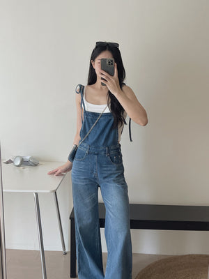 Tie Strap Denim Dungaree / 牛仔系肩带复古背带裤