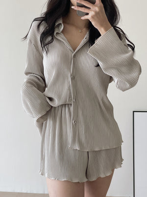 Casual Ribbed Pleated Set / 休闲慵懒褶皱套装