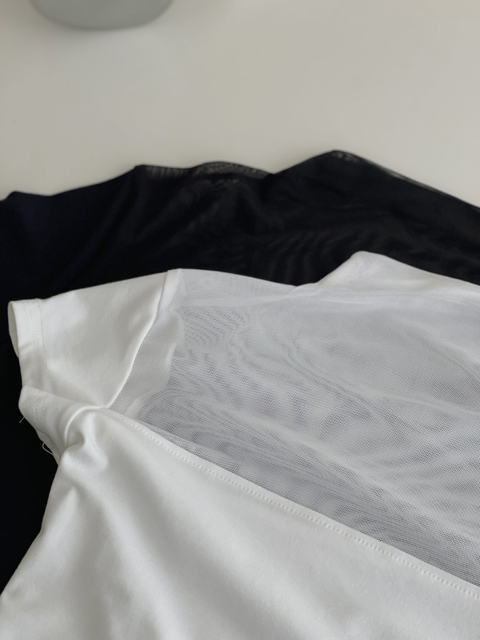 Mesh Spliced Cotton Tee / 网纱拼接半高领棉T恤