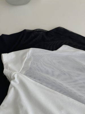 Mesh Spliced Cotton Tee / 网纱拼接半高领棉T恤