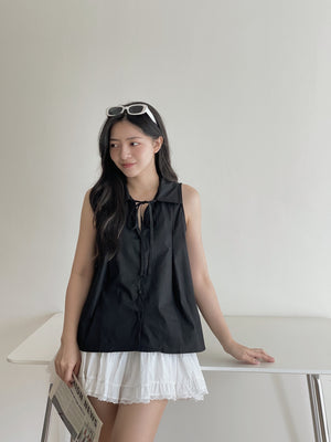Collar Sleeveless Shirt / 系带翻领宽摆上衣