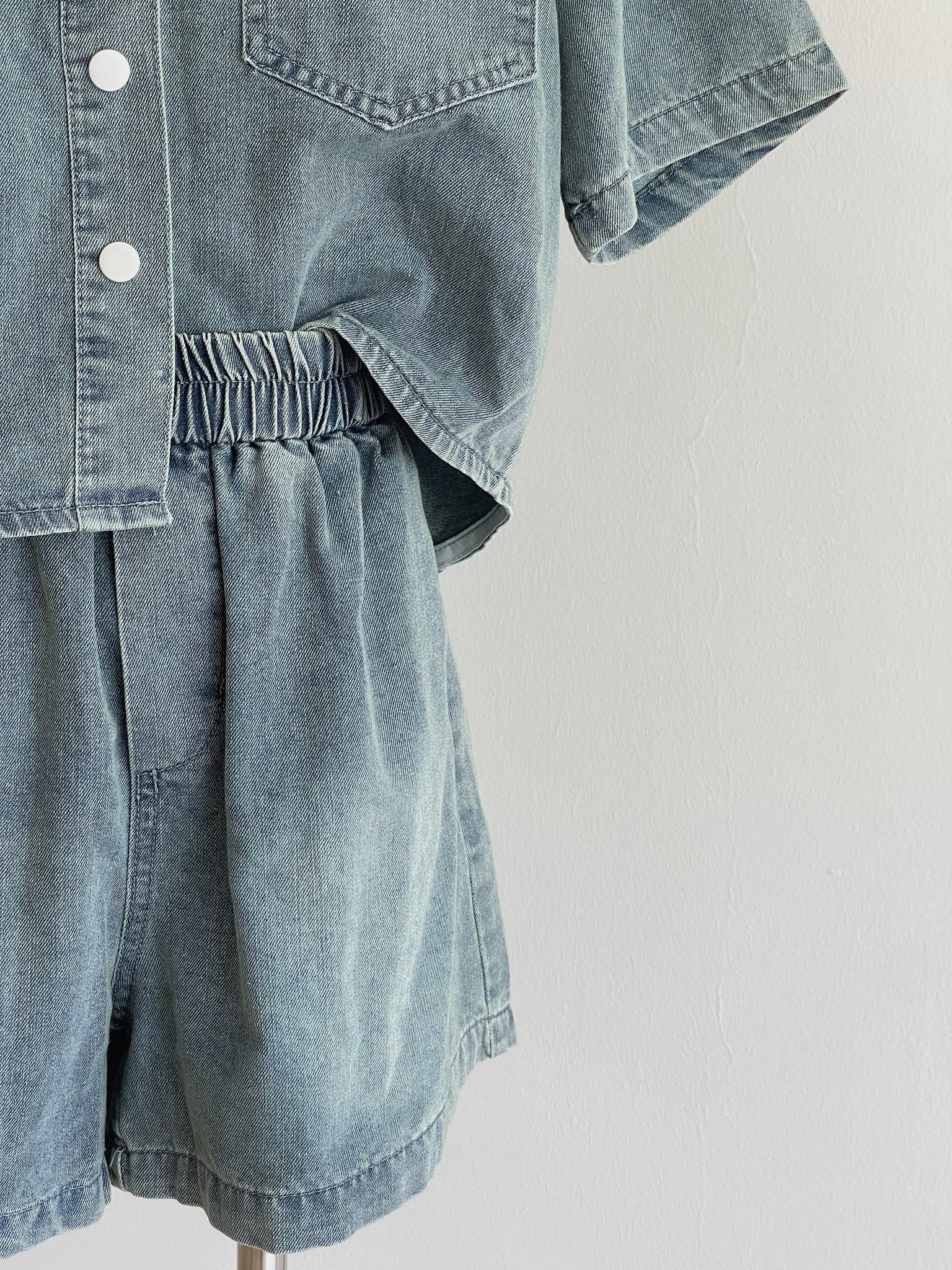 Denim Short Set / 排扣双口袋牛仔两件套