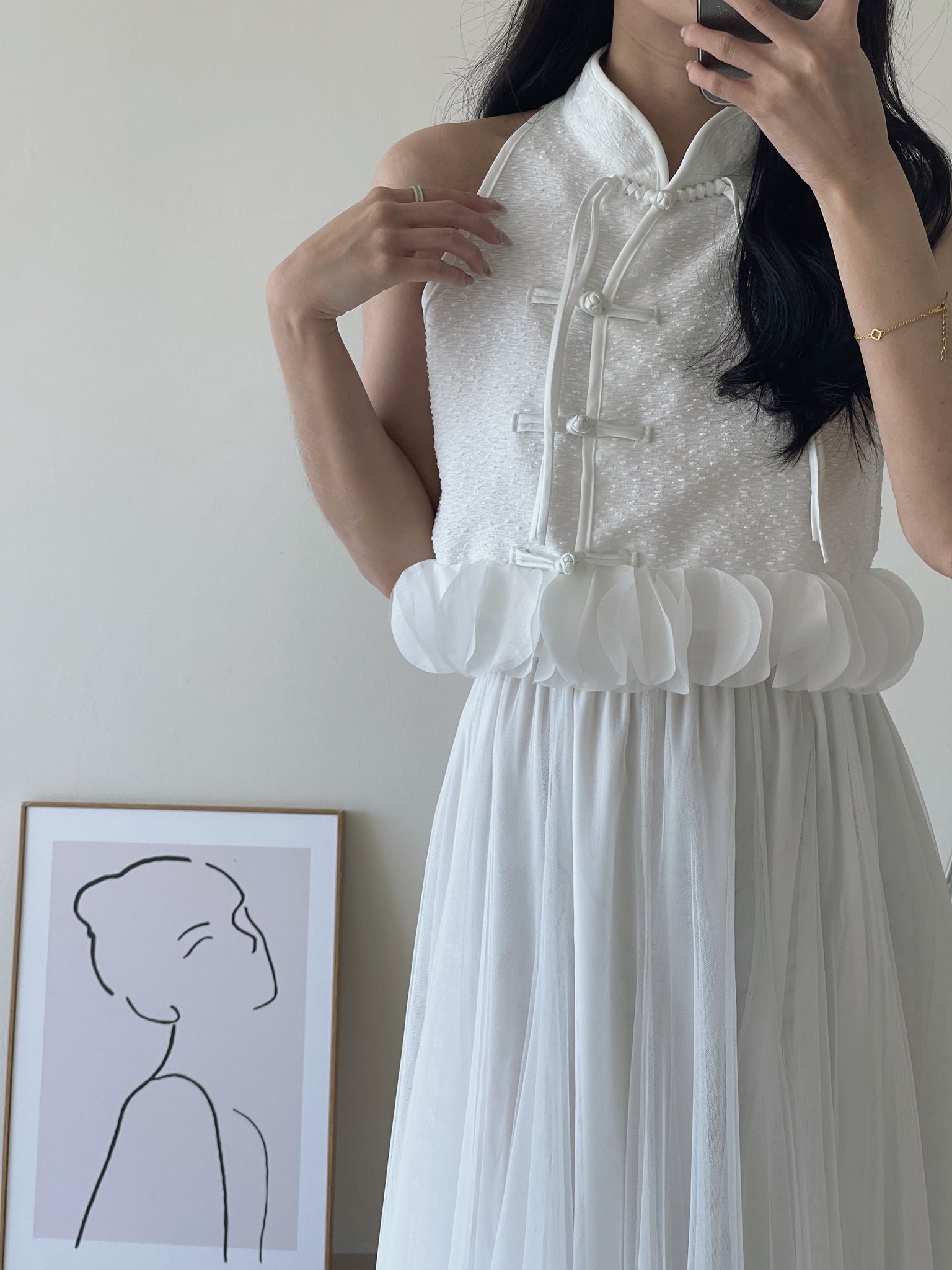 Petals Spliced Halter Top / 温柔花瓣摆盘扣上衣