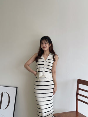 Ladies Stripes Sleeveless Set / 优雅条纹背心套装