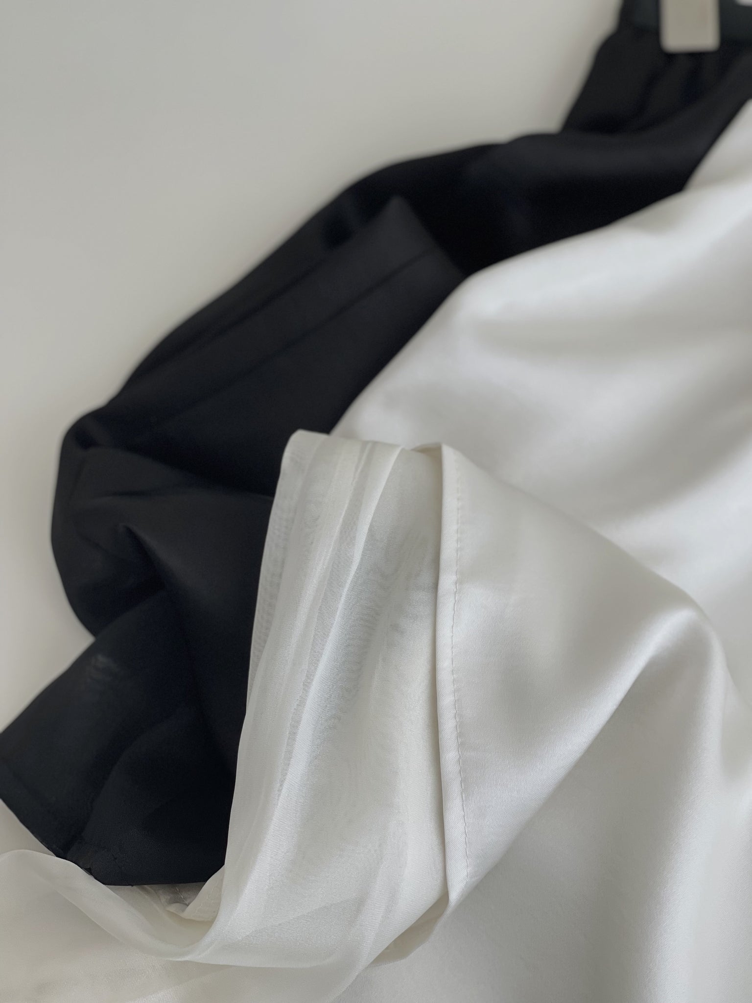 Satin Mesh Layers Skirt / 欧根纱缎面双层半身裙