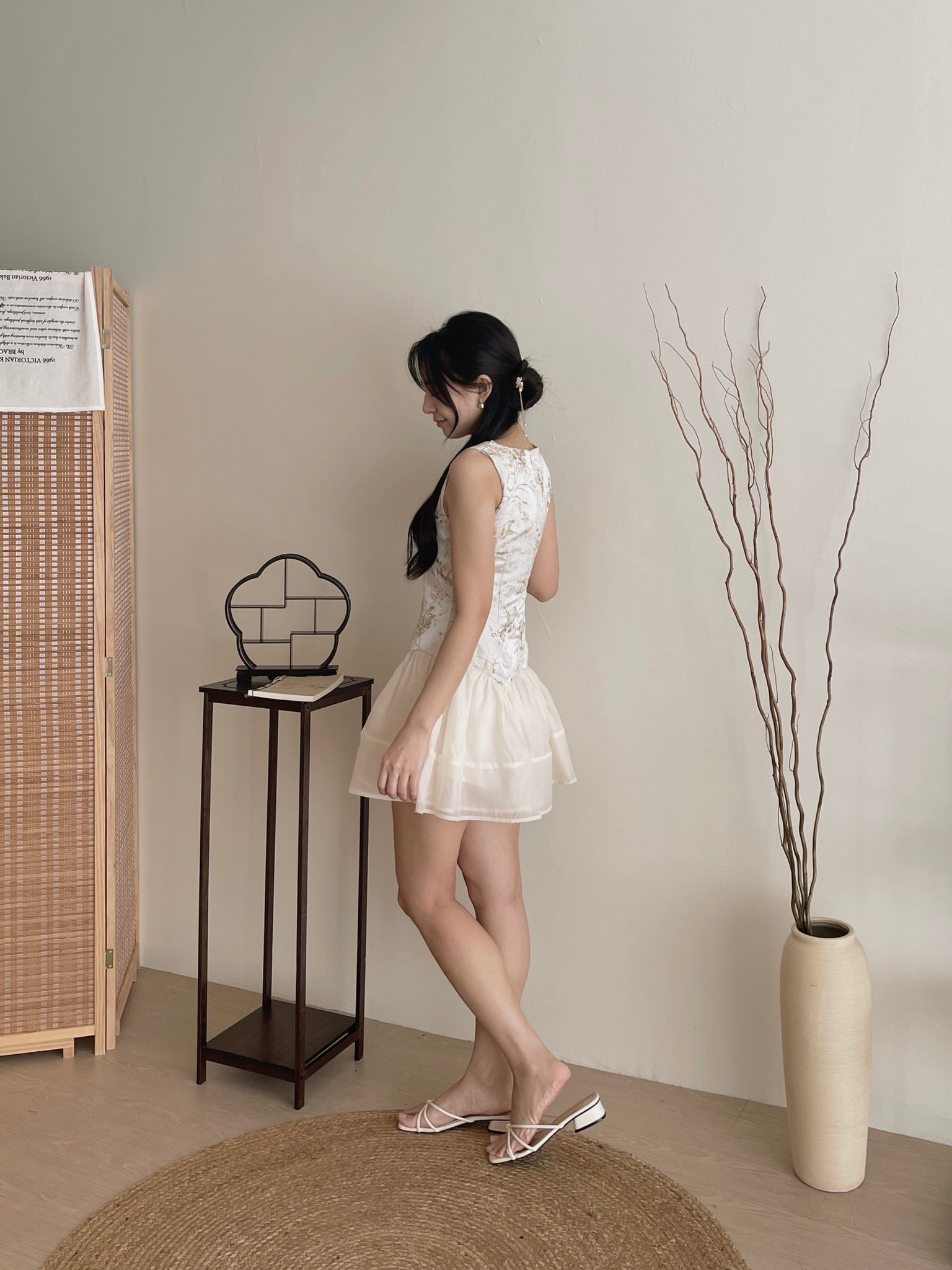 Gilded Mist Jumpsuit Dress / 烟罗织梦-金雾提花薄纱摆连体裤裙