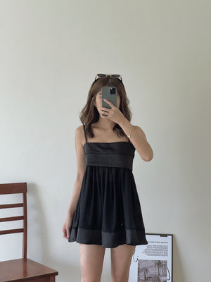 Silky Mesh Top / 缎面拼接网纱吊带衣