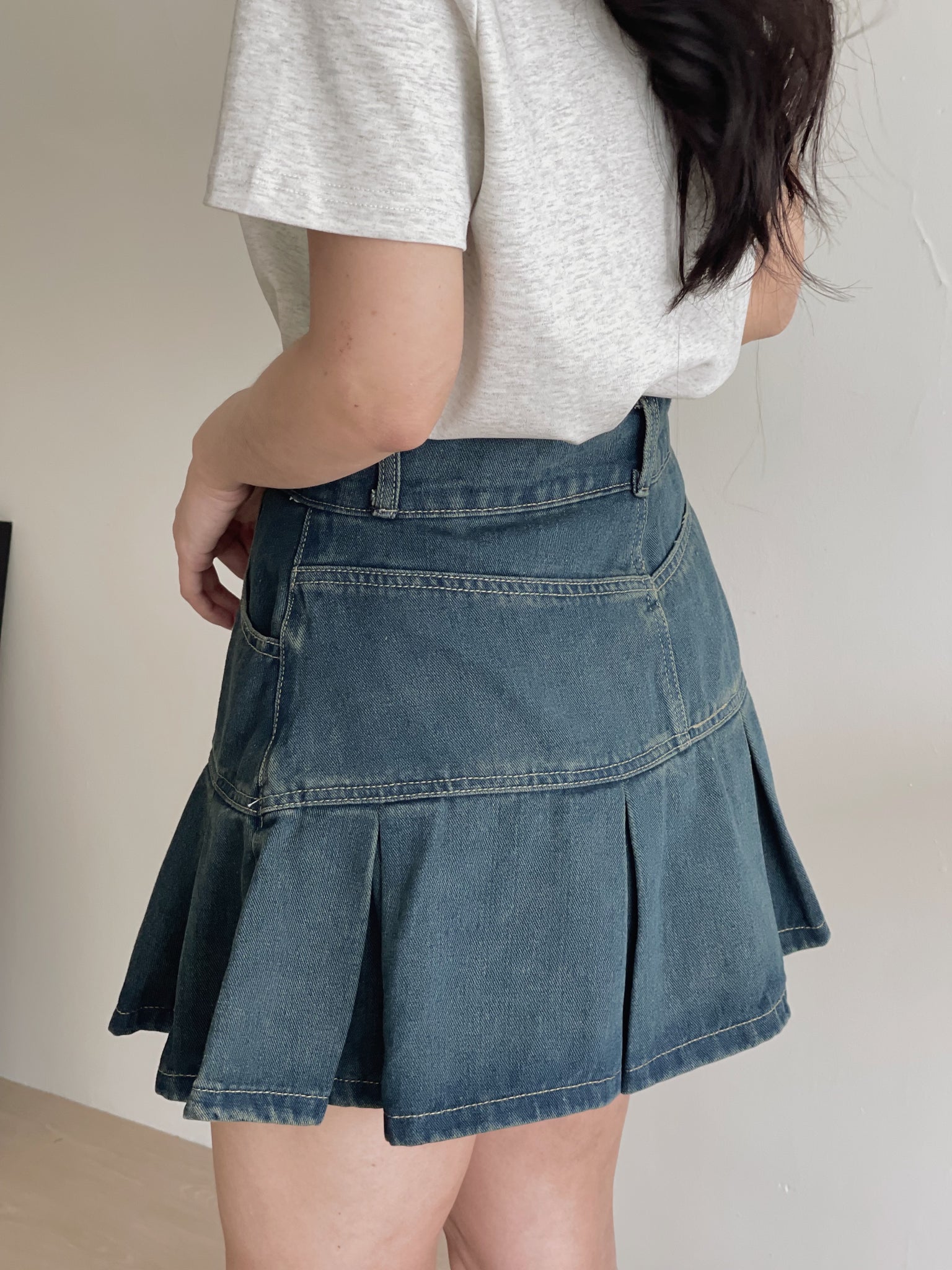 Denim Pleated Skirt / 牛仔百褶短裙
