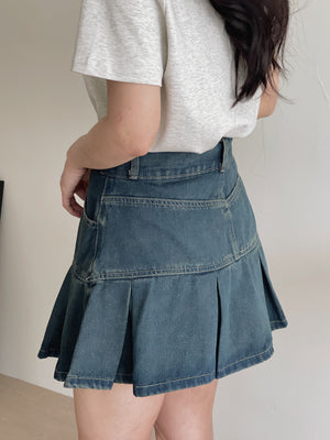 Denim Pleated Skirt / 牛仔百褶短裙