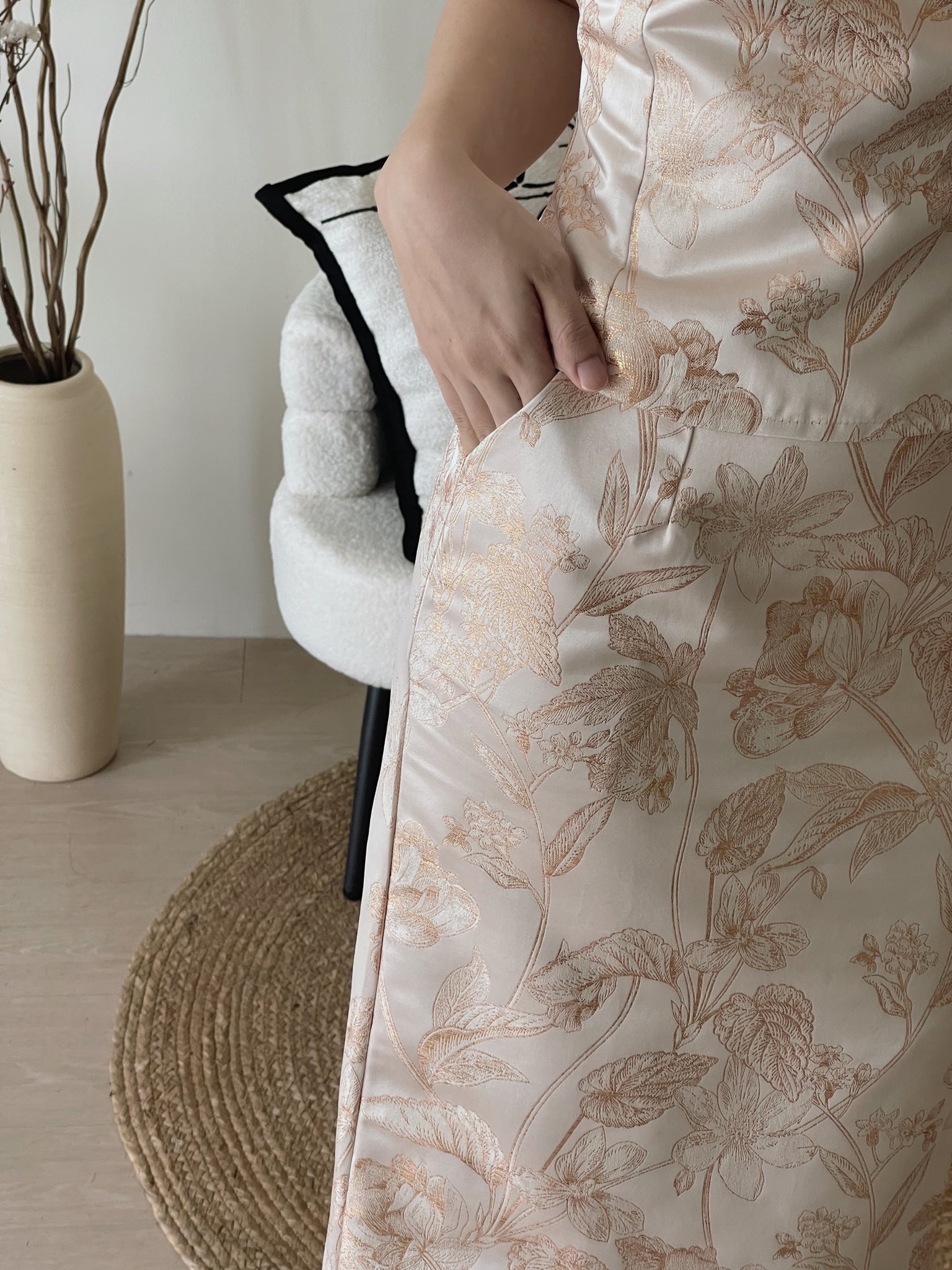 Oriental Bloom Midi Skirt Set / 【香绫花语】金丝古典气质中长裙套装