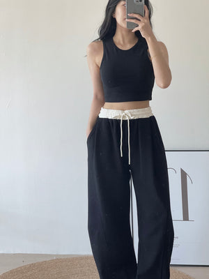Spliced Waist Lounge Pants / 慵懒撞色拼接弯刀裤