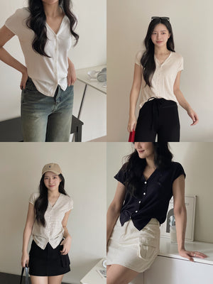 Button Knit Half Sleeve Tee / 排扣针织半袖T恤