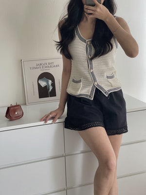 Crochet Button Down Vest / 小香风针织背心小衫