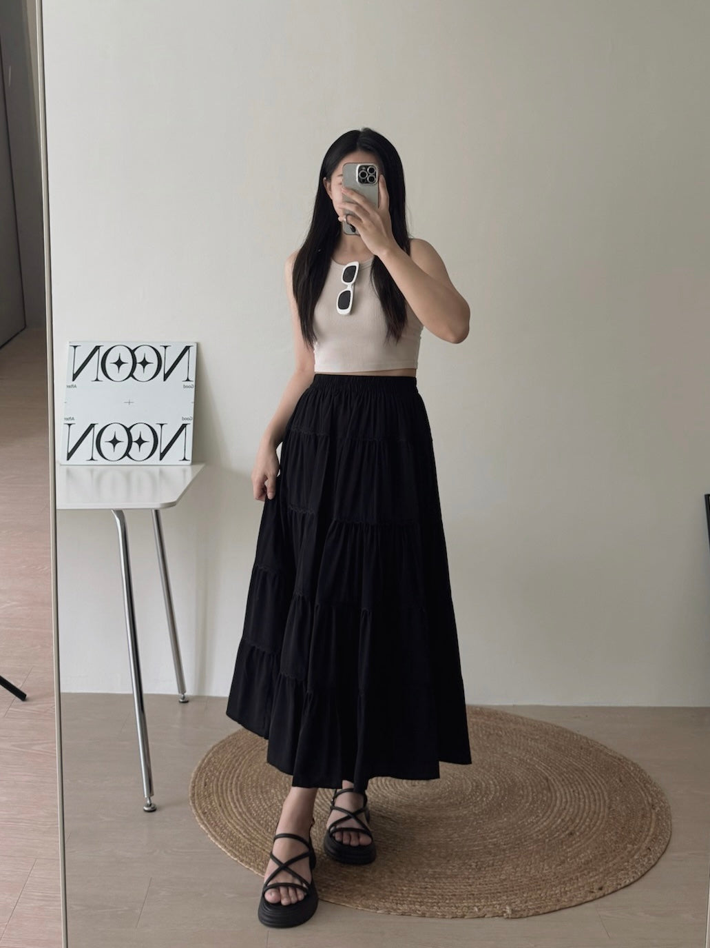 Lace Trim Midi Skirt / 蕾丝边半身长裙