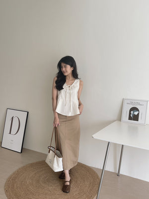 Vneck Front Tie Top / 茶歇V领宽摆上衣