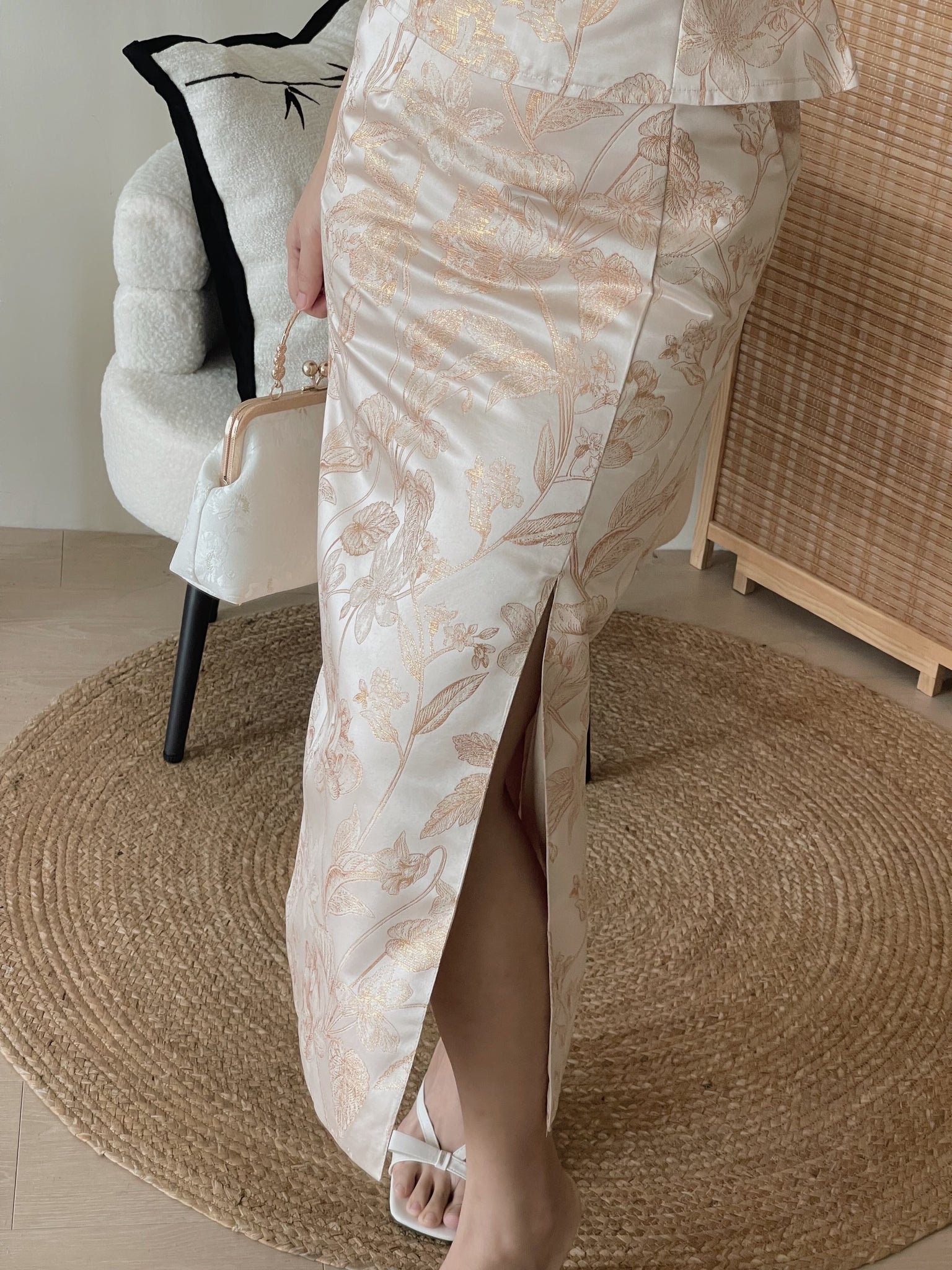 Oriental Bloom Midi Skirt Set / 【香绫花语】金丝古典气质中长裙套装