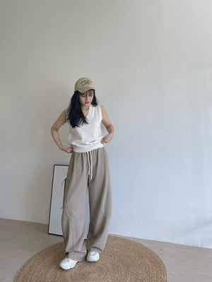 Spliced Waist Lounge Pants / 慵懒撞色拼接弯刀裤