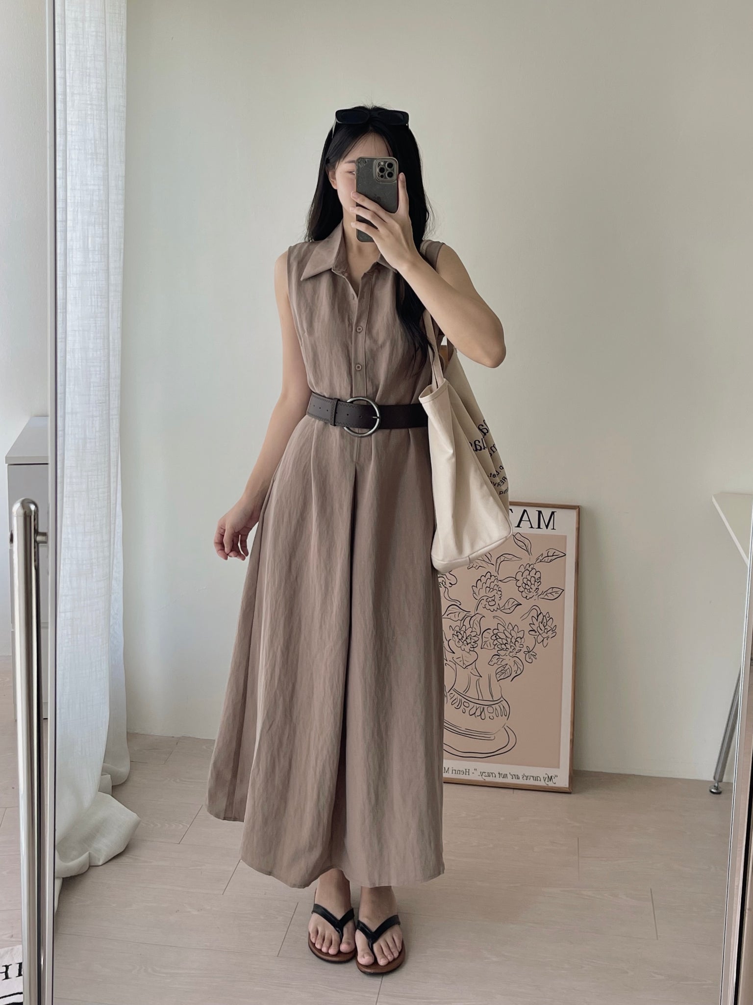 Vintage Belt Maxi Dress / 复古腰带棉麻衬衫长裙