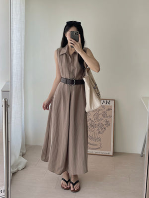Vintage Belt Maxi Dress / 复古腰带棉麻衬衫长裙
